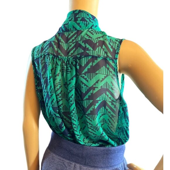 Paper Crane Printed Tie-neck Sleeveless Blouse Size Small - Picture 3 of 5